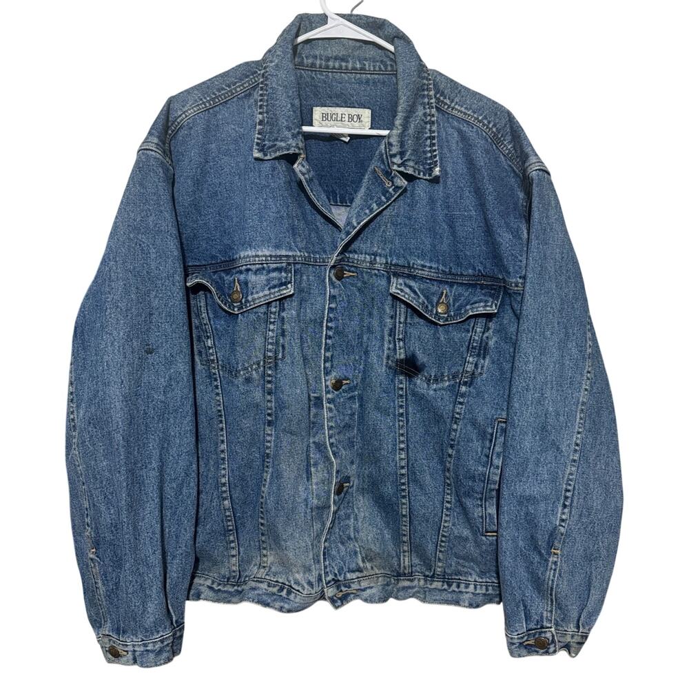 Bugle Boy Jacket Mens XL Denim Blue Jean Trucker Y2K Vintage 90s FLAWS